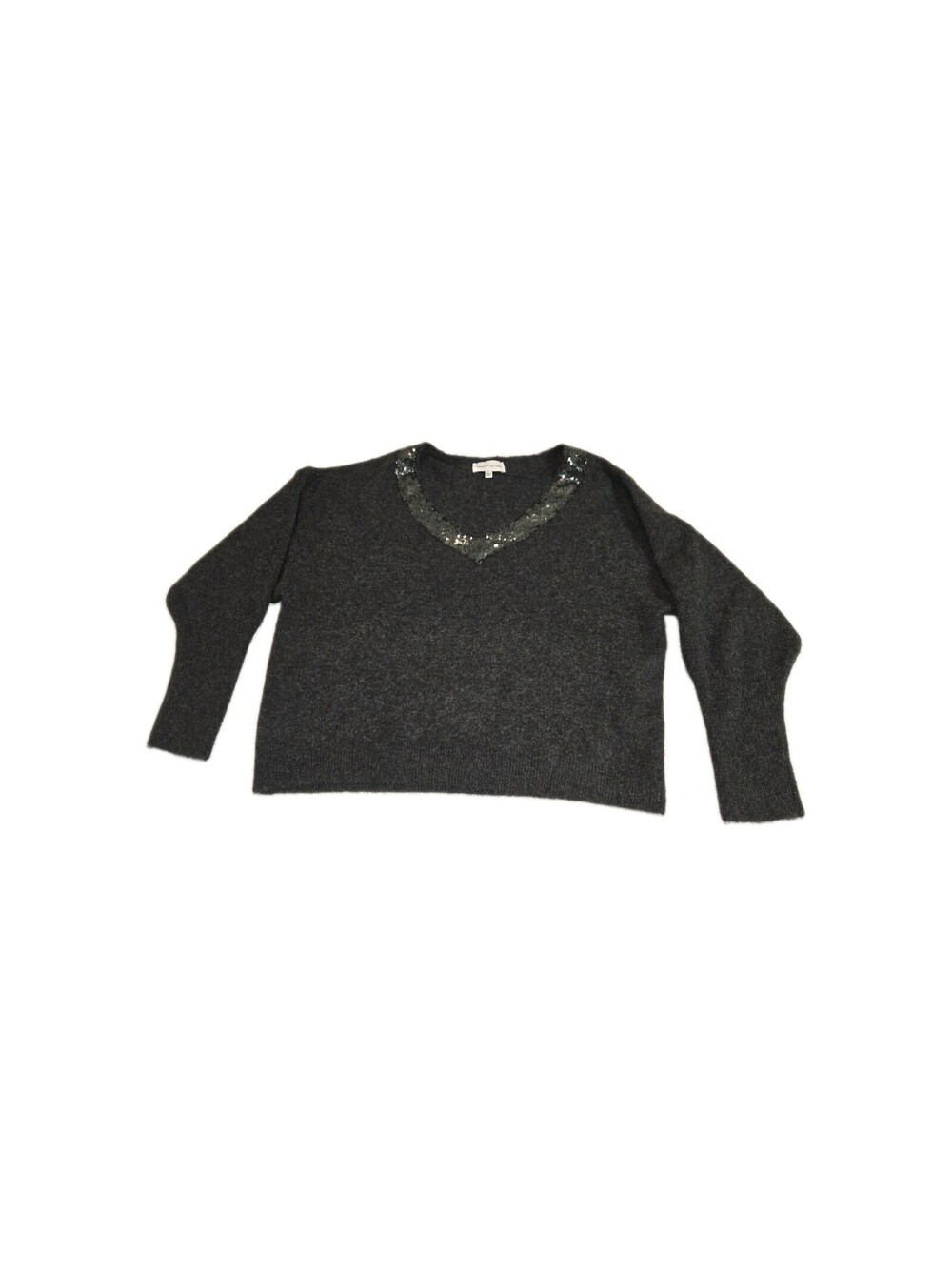 Gibson Latimer Embellished V Neck Pullover Wool Blend Sz L Festive Sparkly Lgt